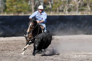 Clearchoice Contikit with rider David Murphy in the saddle winning the novice campdraft at Wannon River